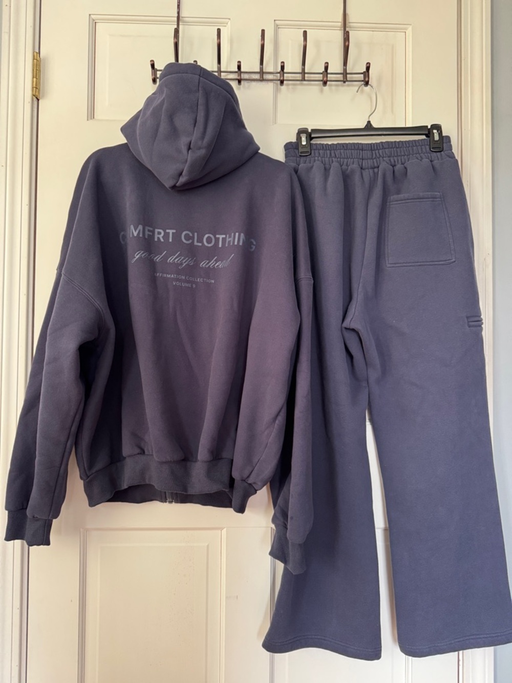 Comfrt Set Full-Zip Hoodie Sweatshirt & SweatPants  L Top M Pants DrkSteel Blue